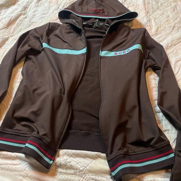 bcbg brown and teal vintage y2k double top and bottom zip track jacket large - Picture 4 of 8